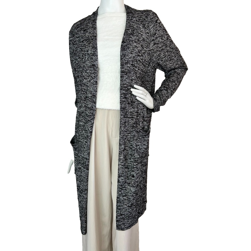 Lane Bryant Black White Marled Duster Cardigan Sweater Open Front Sz 14/16 EUC